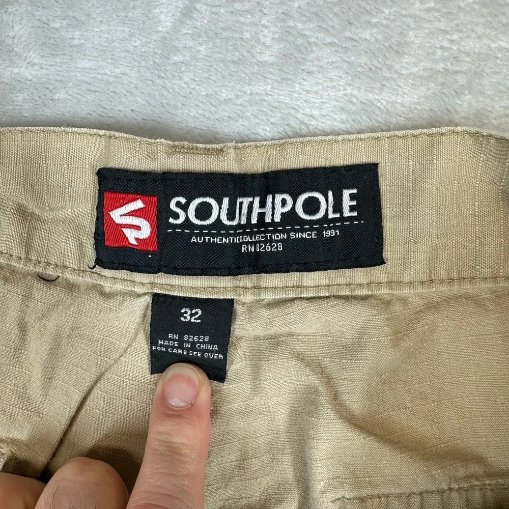 Southpole Cargo Shorts Mens 32 Tan Ripstop Khaki Utility Pockets Vintage Y2K